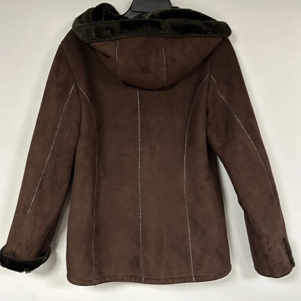 Vintage  Marvin Richards Brown Hooded Faux Suede Jacket and Faux Fur Lining, S